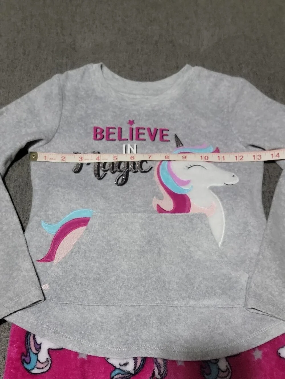 wonder nation Gray Top & Pink Unicorn Print Kids Pajama Set S(6-6X)
